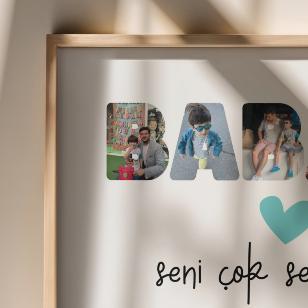 Kişiye Özel Mesajlı Kare Fotoğraf Çerçevesi - BABAM
